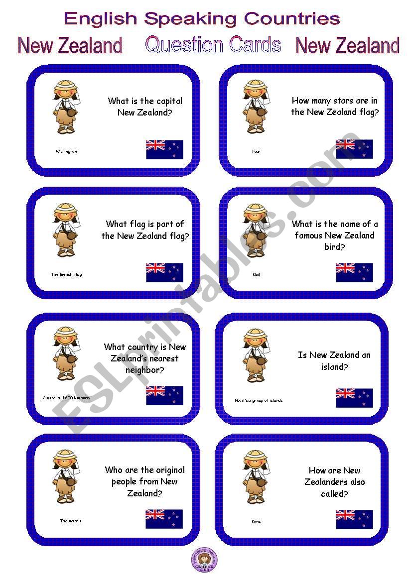 English Speaking Countries - Question cards 7 - New Zealand English Speaking Countries - Question cards 7 - New Zealand